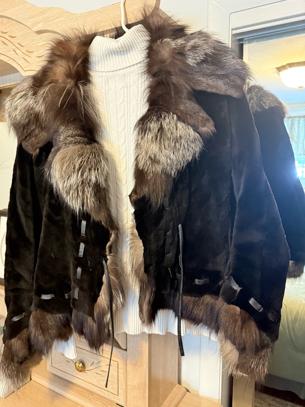 Women's Dark Brown Fur-Trim Leather Jacket